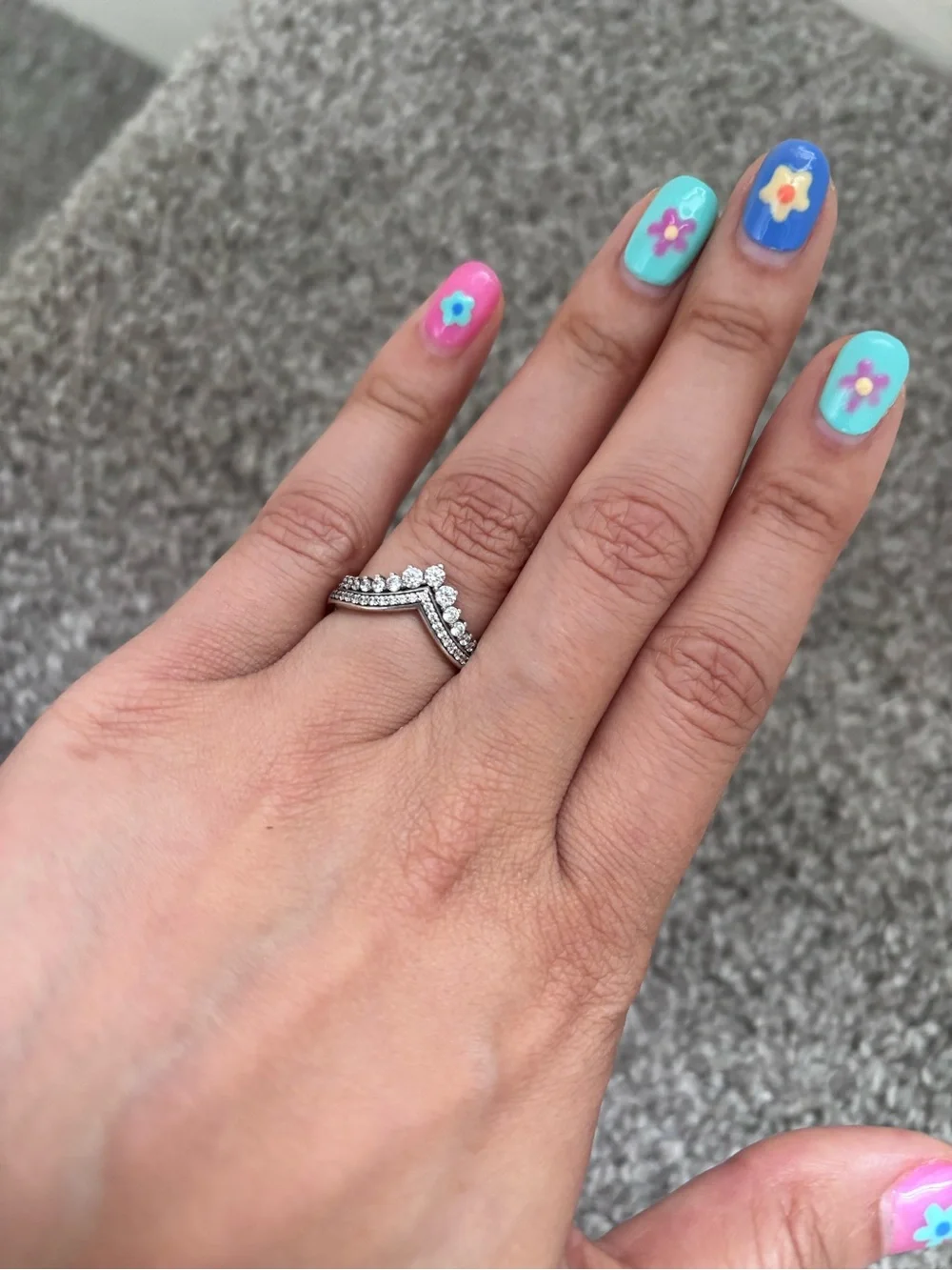 Princess Wishbone Sterling Silver Cubic Zirconia Ring - Silver